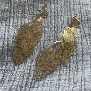 Gold Leaf Dangly Earrings (clip-on)